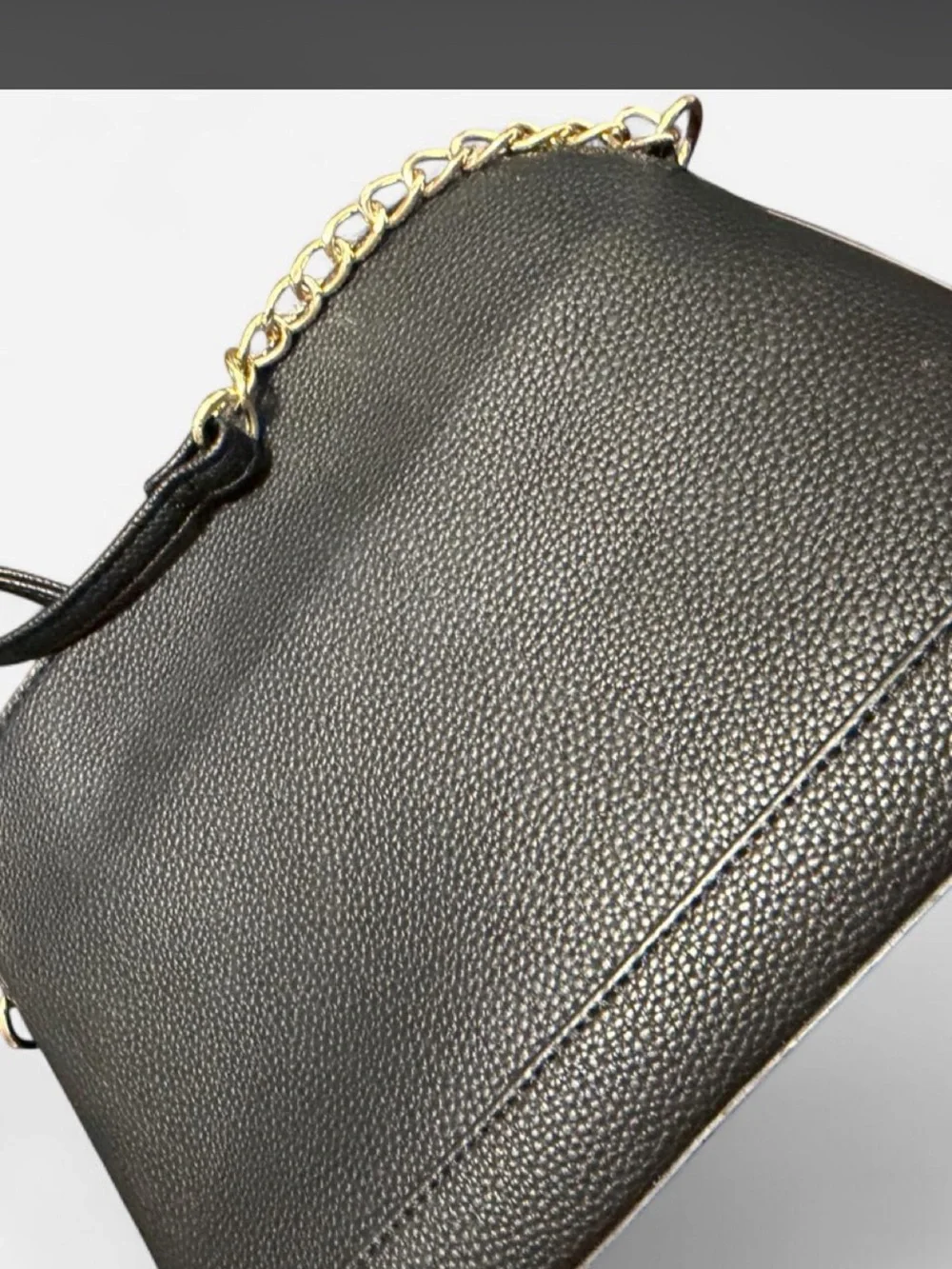 Black Pebbled Leather Crossbody Bag with Gold Accent